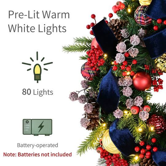 Puleo International 26" Pre-Lit Ornaments & Pinecones Artificial Christmas Wreath